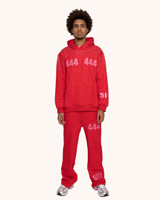 444 Rhinestones Drip Trainingspak | Rood 