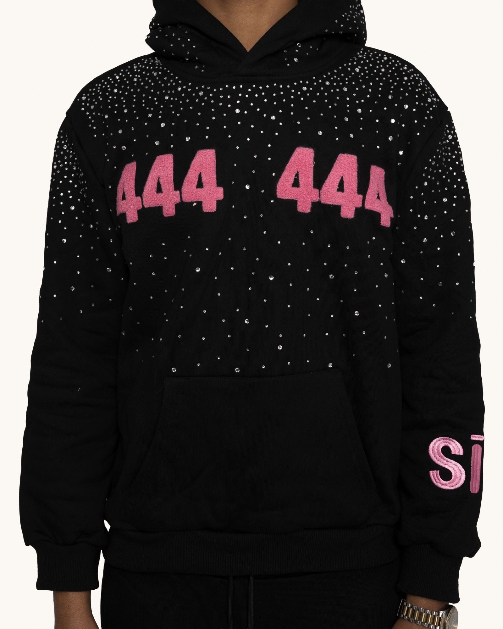 444 Rhinestones Drip Trainingspak | Zwart