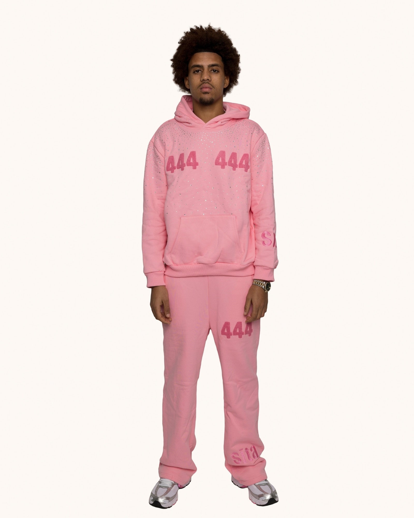 444 Rhinestones Drip Trainingspak | Roze