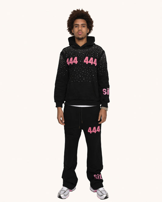 444 Rhinestones Drip Trainingspak | Zwart